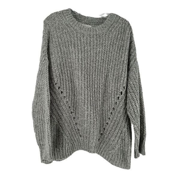 American Eagle Sweater Gray Chunky Knit Oversized Size L Drop Shoulder Cozy Fall - Picture 1 of 6